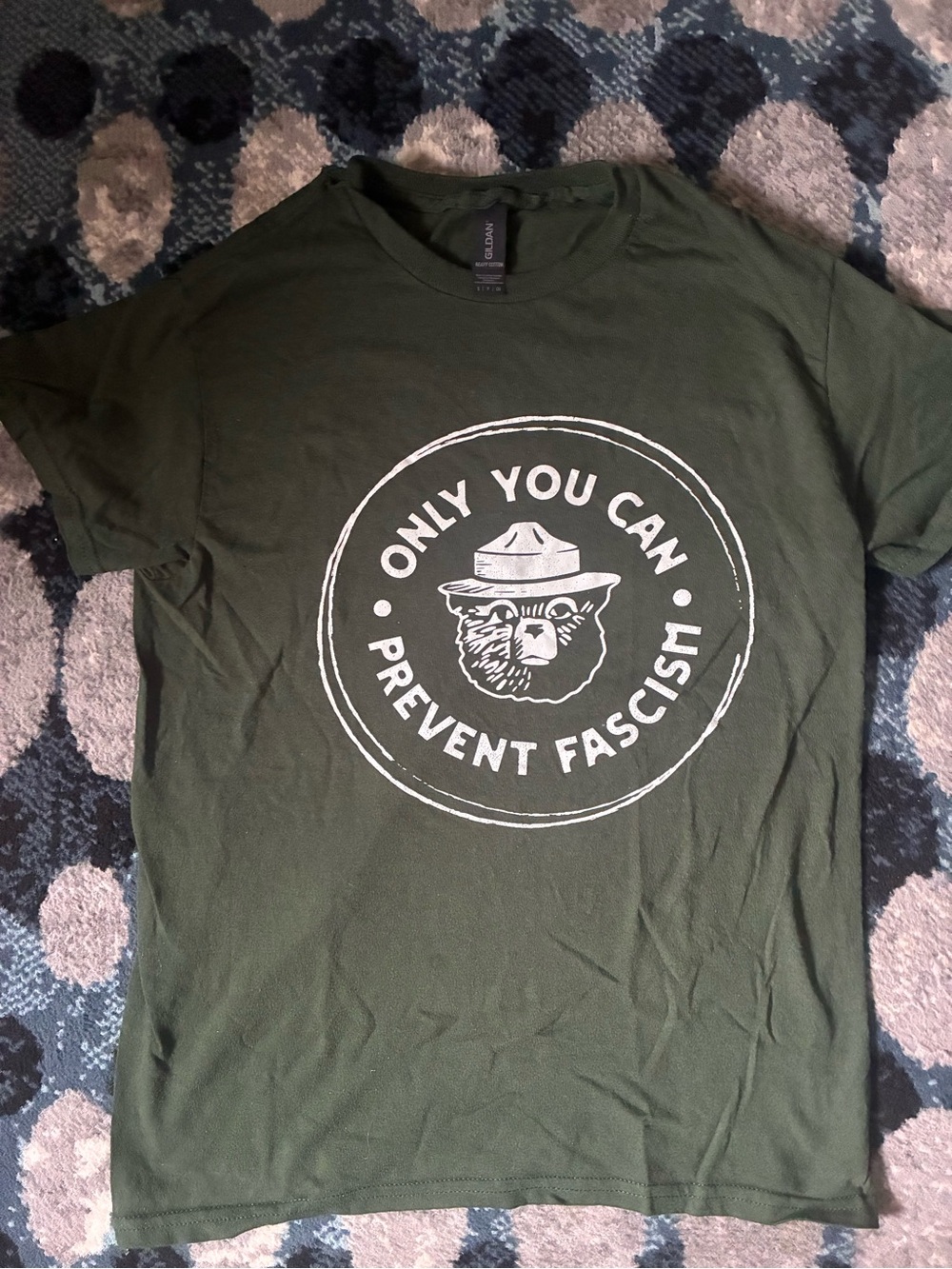 Gildan Olive Green Graphic Crewneck Tee with White Round Logo